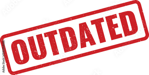 Red Outdated Rubber Stamp Impression on White Background Illustrates Antiquated Concept and Redundancy