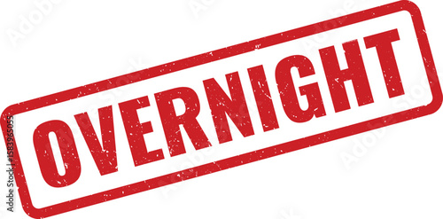 Red Grunge Style Overnight Rubber Stamp Impression on White Background for Delivery Services