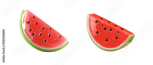 Sticker collection of icons with 3d pieces of watermelons
