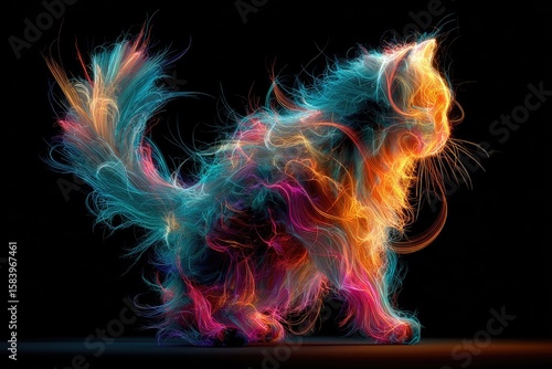 Abstract cat, vibrant, colorful fur