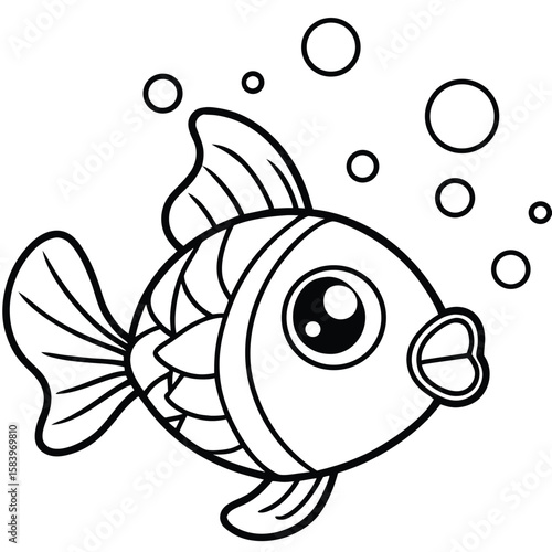 see under water fish line art coloring fish