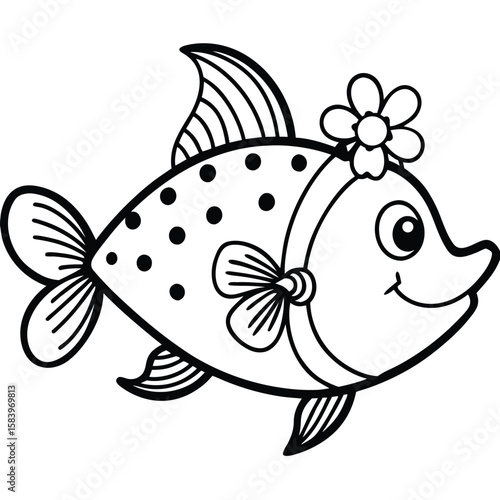 see under water fish line art coloring fish