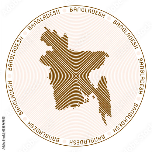 Bangladesh round logo design. Country shape build of rings. Bangladesh text around the country. Vector Illustration.
