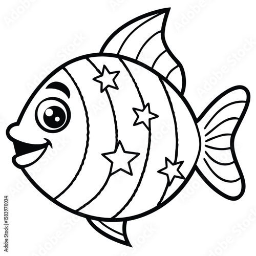 see under water fish line art coloring fish