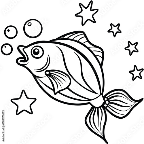 see under water fish line art coloring fish