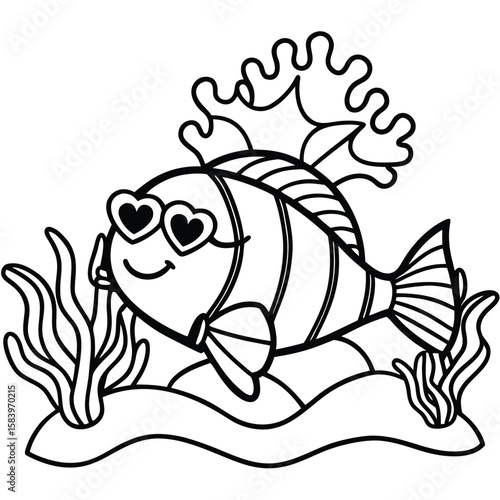 see under water fish line art coloring fish