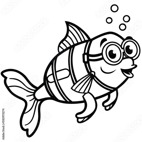see under water fish line art coloring fish