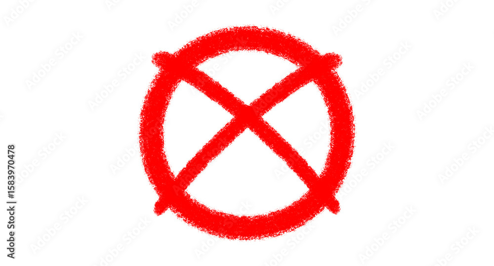 Obraz premium Hand-drawn Red X Cross Sign – Grunge Brush Stroke Marker, Painted Decline Symbol, Wrong Choice, Error circle Icon Isolated on Transparent Background PNG