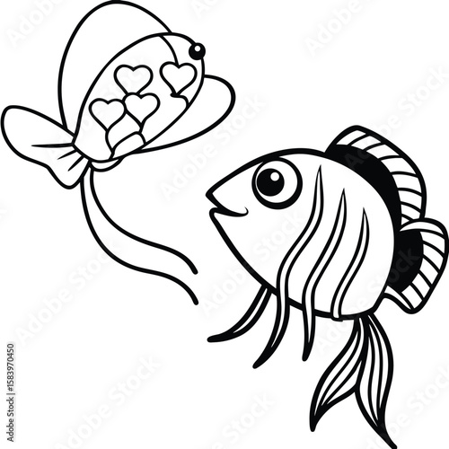 see under water fish line art coloring fish