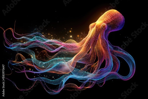 Abstract octopus, vibrant colors, digital art