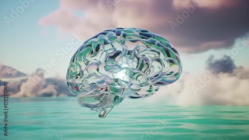 3D digital wireframe transparent brain hovering in soft light

