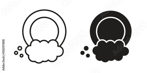 Washing dishes icon set line art and glyph design. Eps10