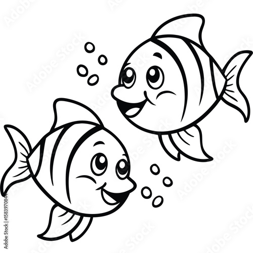 see under water fish line art coloring fish