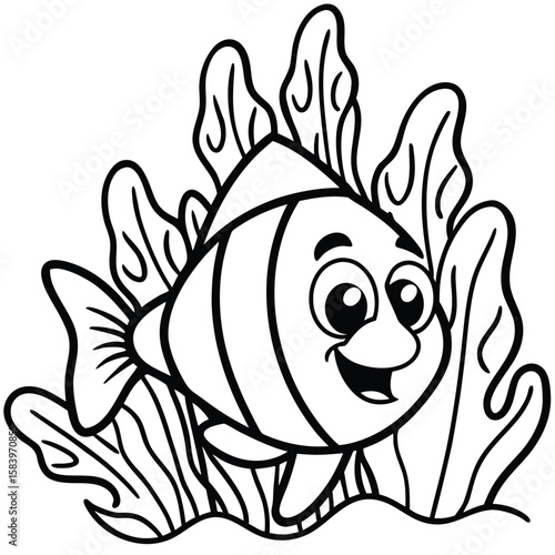 see under water fish line art coloring fish