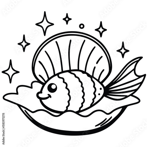 see under water fish line art coloring fish