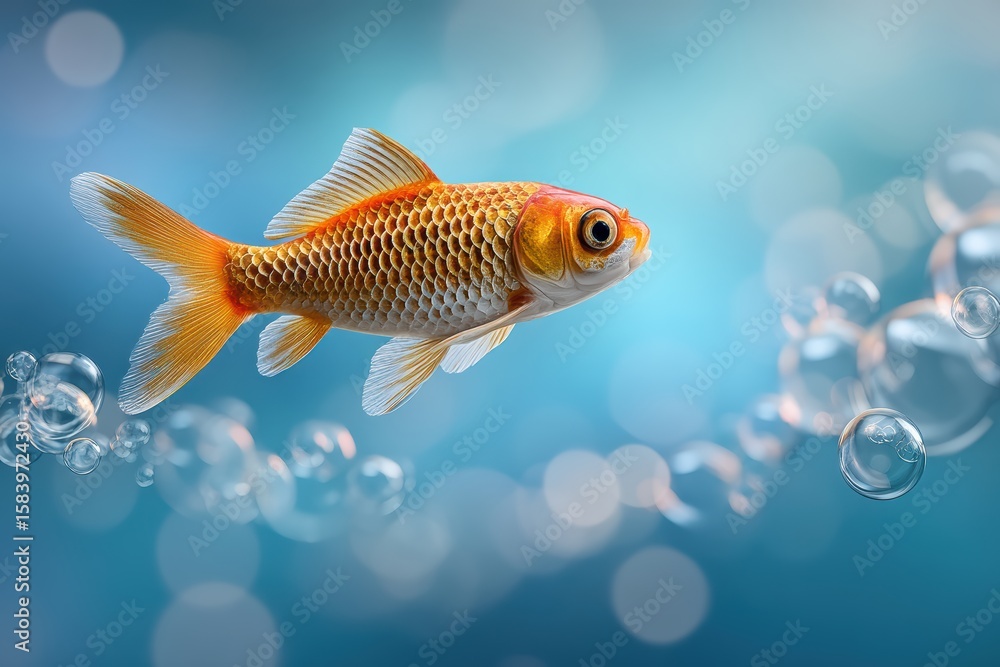Naklejka premium Majestic goldfish swimming in ethereal underwater scene