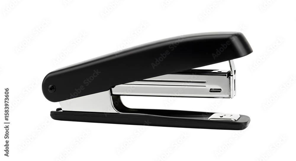 A Classic Black Office Stapler for Binding Documents and Paperwork Together on isolated transparent background. A Classic Black Office Stapler for Binding Documents and Paperwork Together on isolated transparent background.