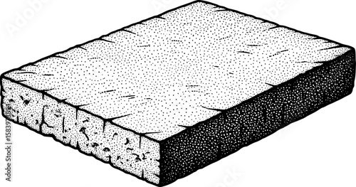 Sandpaper block with worn surface and edge wear in hand-drawn style