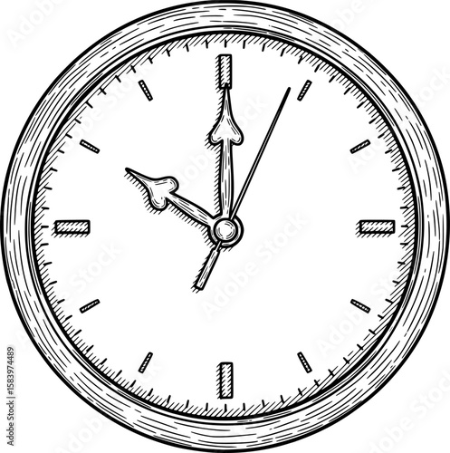 Circular clock face with visible hands in hand-drawn style