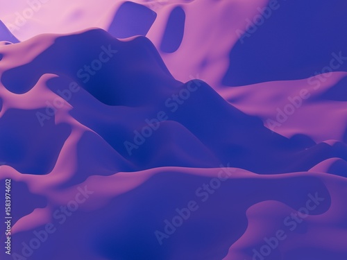 Fotografie Surreal digital surface in blue and purple tones with flowing peaks and valleys resembling alien terrain