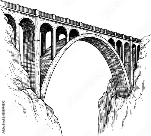 Bridge arching over gap with detailed pillars in hand-drawn style