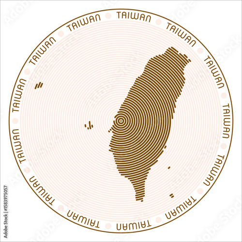 Taiwan round logo design. Country shape build of rings. Taiwan text around the country. Vector Illustration.