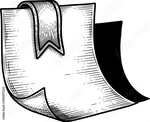 Folded corner paper with curl and shadow in hand-drawn style
