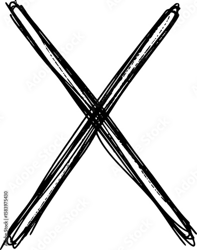 X symbol with imperfect lines in hand-drawn style