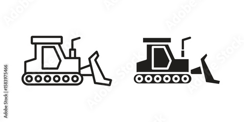 Bulldozer icon set line art and glyph design. Eps10