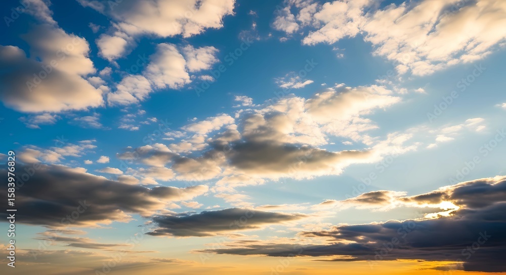 Fototapeta premium Soaring High A Breathtaking Vista of Clouds Painting the Sky with Sunlight Hues 