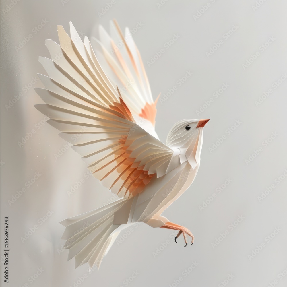 Fototapeta premium A paper bird in flight, meticulously crafted.