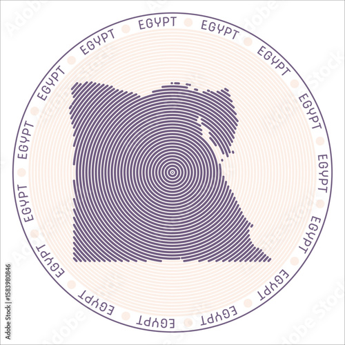 Egypt round logo design. Country shape build of rings. Egypt text around the country. Vector Illustration.