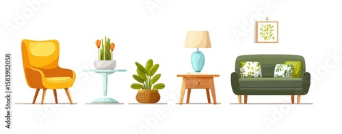 Colorful living room furniture and decor items