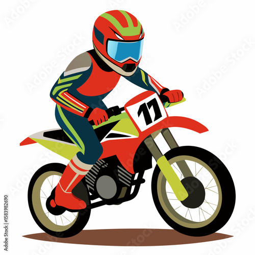 Motocross rider in red and blue gear on a red and yellow dirt bike