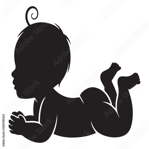 A sweet silhouette of a baby lying down, isolated on white background, showcasing the innocence and purity of new life and the beauty of early childhood Vector Art