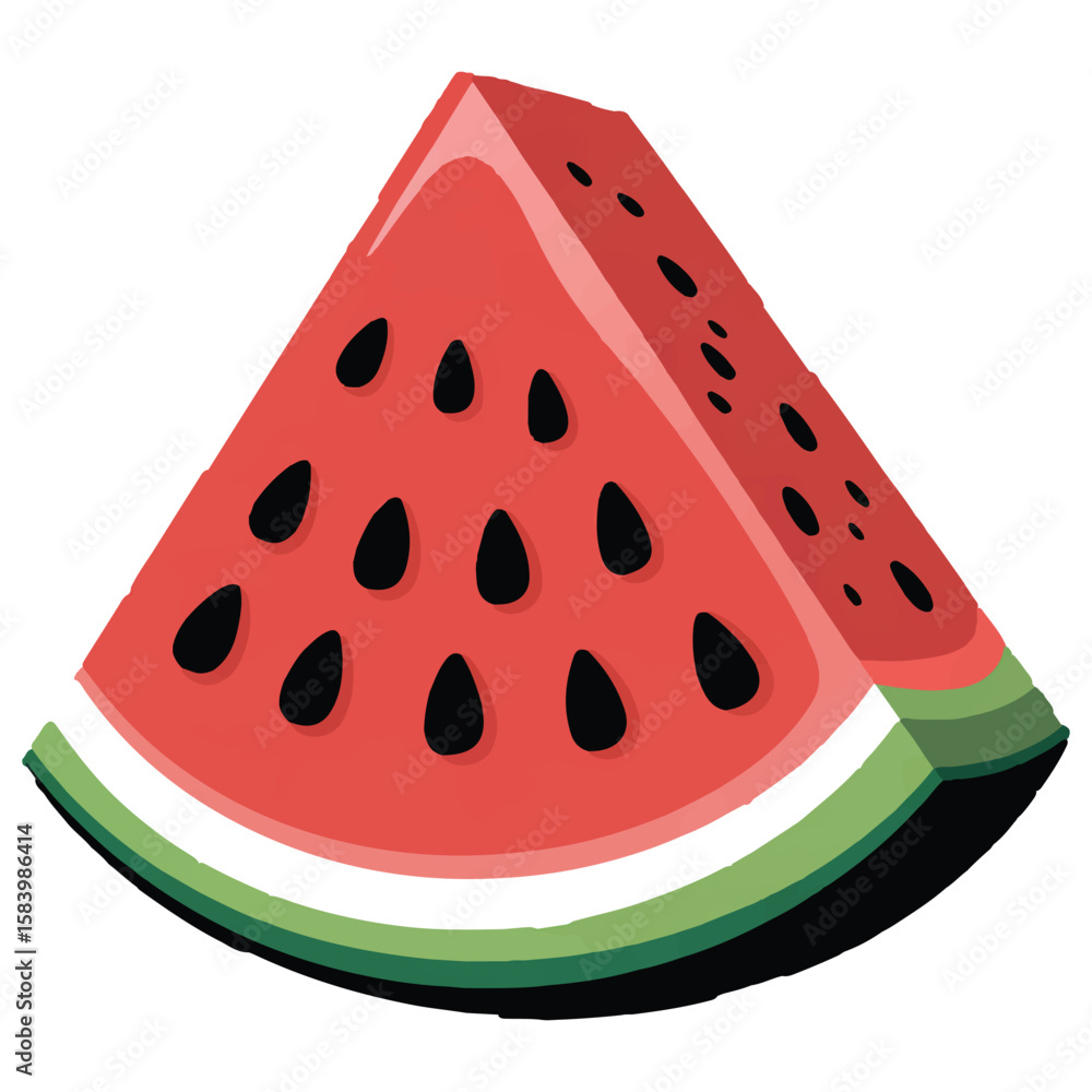 A slice of watermelon with black seeds is isolated on white background, showcasing its vibrant colors and juicy texture A slice of watermelon with black seeds is isolated on white background, showcasing its vibrant colors and juicy texture