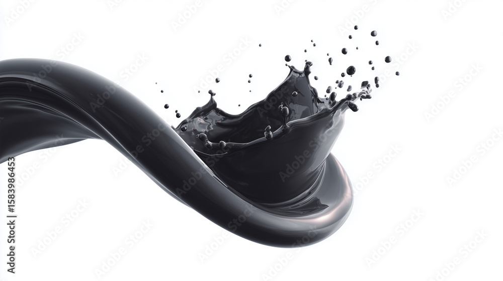 Dynamic splash of black liquid in a swirling motion on a white background showcasing fluidity and energy Dynamic splash of black liquid in a swirling motion on a white background showcasing fluidity and energy