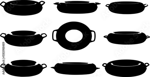 Swim ring with handles in black silhouette on white background
