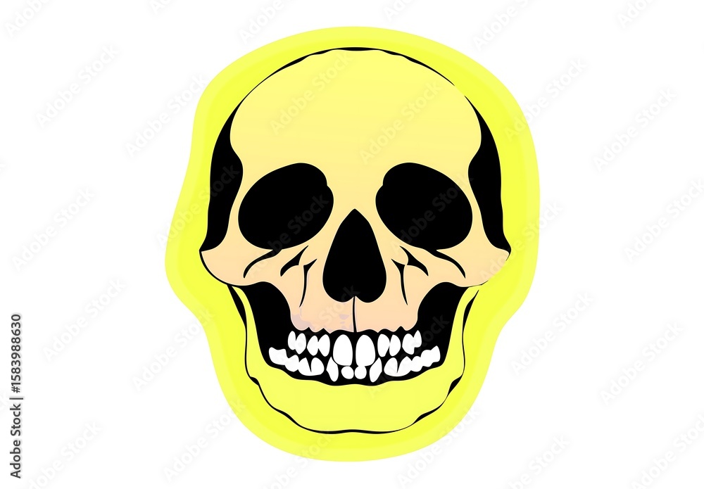 Fototapeta premium Illustrated yellow skull horror Halloween head skeleton, 