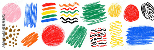Colorful abstract scribbles in crayon marker style