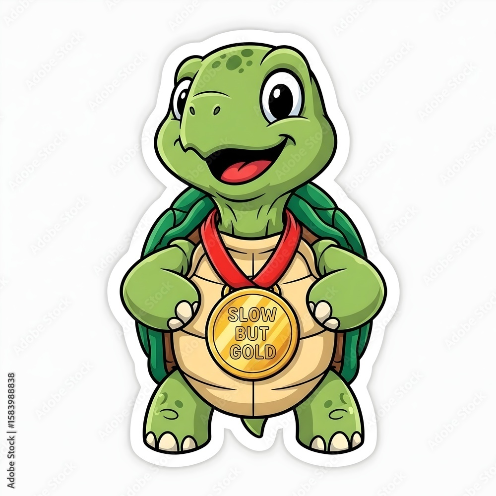 Fototapeta premium Champion Turtle: Cute Cartoon Tortoise with Gold Medal