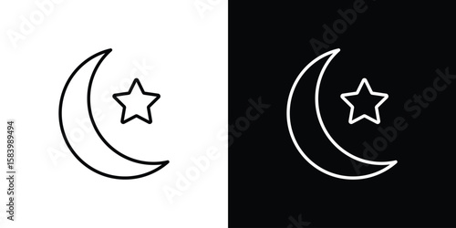 Moon and star icon simple vector pictogram. black and white icon concept