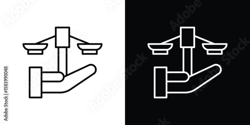 Justice scales in Hand icon simple vector pictogram. black and white icon concept