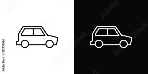 Compact car icon simple vector pictogram. black and white icon concept