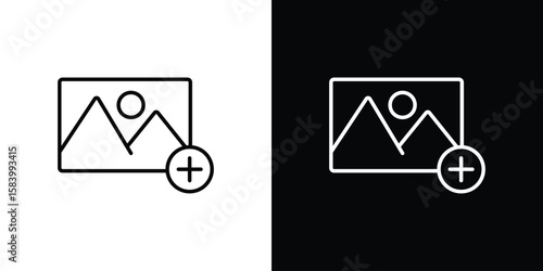 Add photos icon simple vector pictogram. black and white icon concept