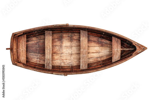 Wooden rowing boat top view isolated on white background