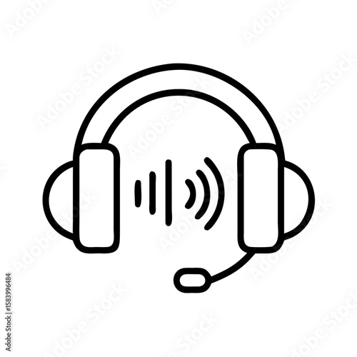 Headphones with microphone and sound waves in minimalist design  