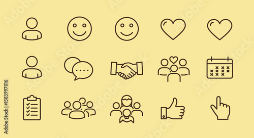 Minimalist Social Interaction Icons Set Symbolizing Connection and Engagement in Clean Line Art