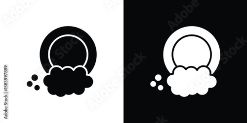 Washing dishes icon silhouette in black flat style. Graphic element