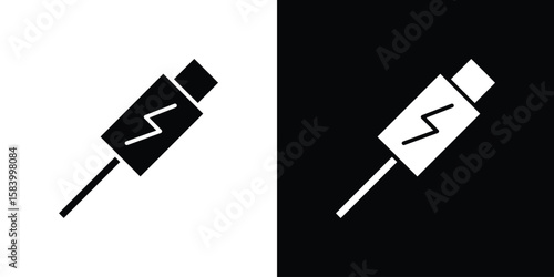 USB type c icon silhouette in black flat style. Graphic element